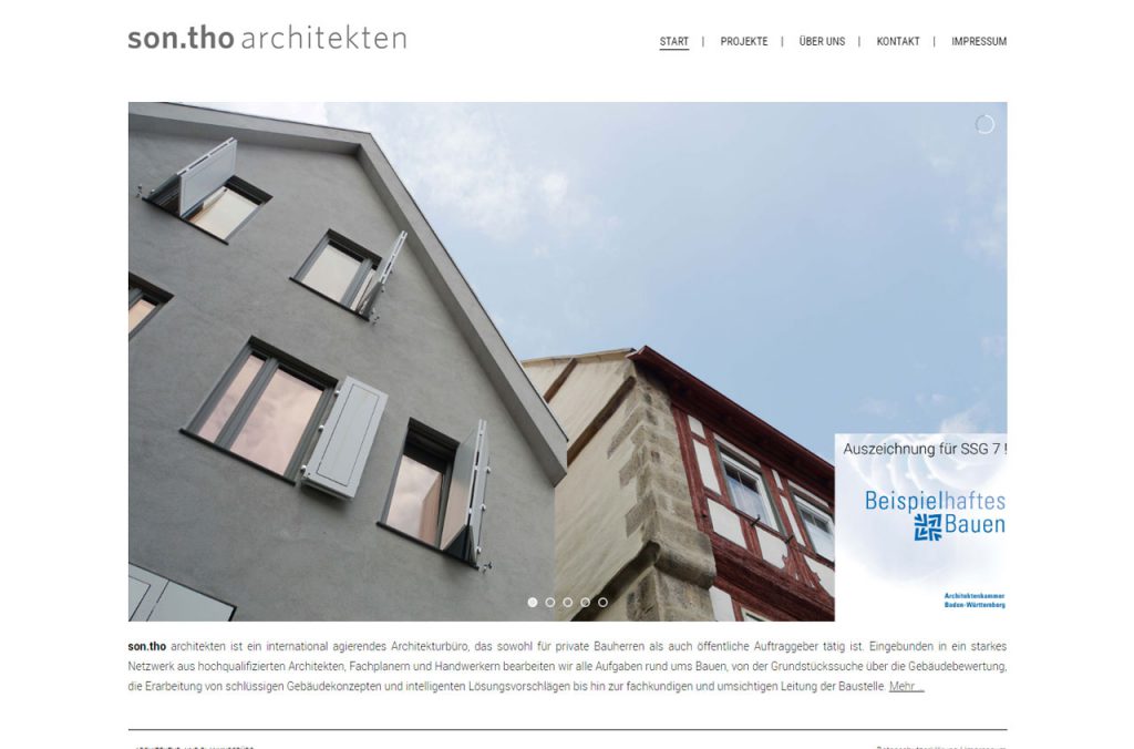 Die Website von sontho architekten Besigheim